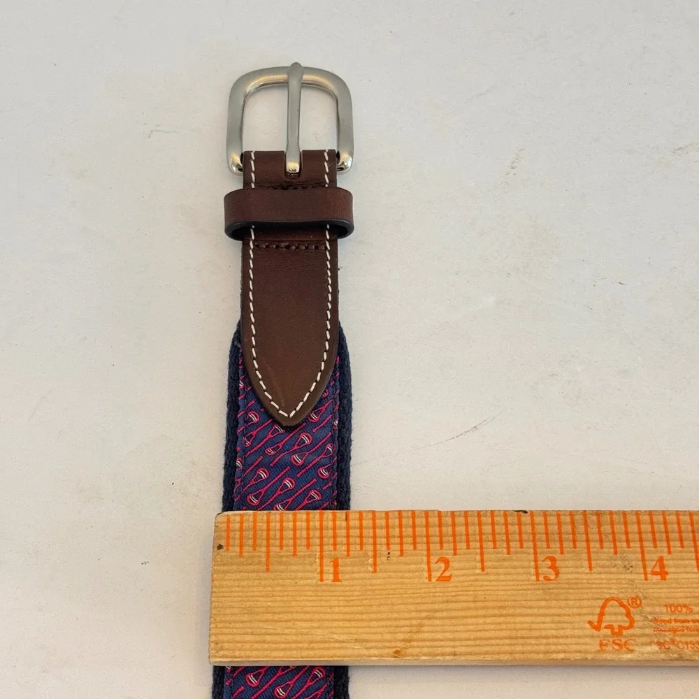 Vineyard Vines Belt Mens 28 Navy Blue Lacrosse Novelty Stick‎ Canvas Leather